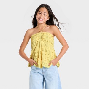 Girls' Strapless Textured Knit Babydoll Tank - art class™ Yellow L : Target