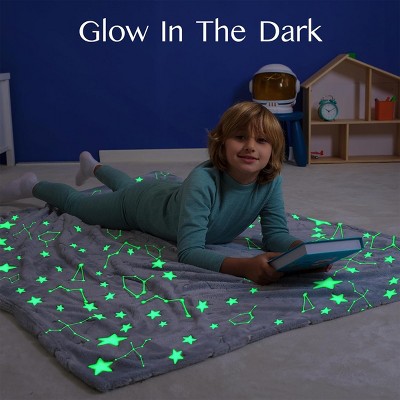 Glow in the Dark Gray Star Flannel Kids Blanket 50" x 60"