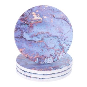 Unique Bargains Absorbent Marble Gilding Pattern Round Coaster for Home Office 4 Pcs Purple - 1 of 4
