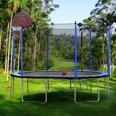 Vynxaria 15FT Trampoline with Basketball Hoop Inflator and Ladder(Inner Safety Enclosure) Blue