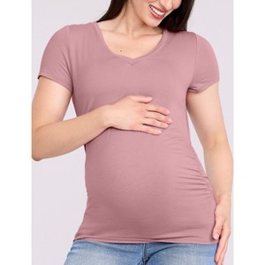 Women's V-Neck Side-Ruched Maternity Short Sleeve Tee | Motherhood Maternity - 1 of 4