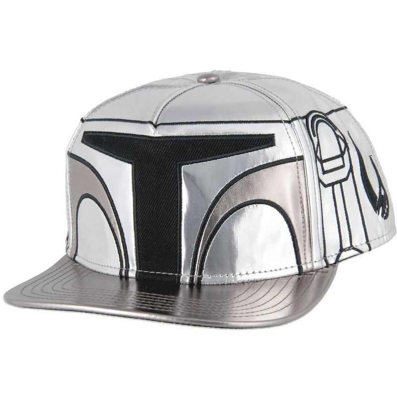 Star Wars The Mandalorian Steel Beskar Helmet Embroidered Snapback Hat Cap Metallic, 1 of 6