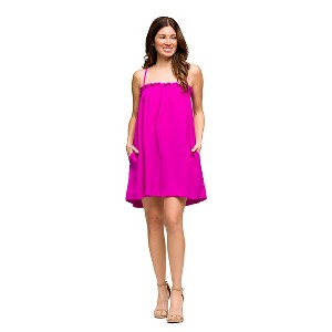 Maternity Square Neck Spaghetti Strap Smocked Pocket Mini Dress - 24seven Comfort Apparel™ - 1 of 4