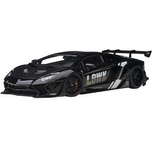 Lamborghini Aventador Liberty Walk LB-Works Livery Black with Carbon Hood Limited Edition 1/18 Model Car by Autoart - 1 of 4