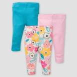 Gerber Baby Girls' 3pk Bear Pull-On Pants - Pink/Off-White/Blue Newborn