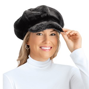Collections Etc Faux Fur Newsboy Winter Hat, Stylish Plush Cap - 1 of 3