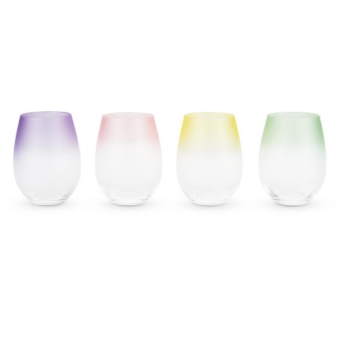 Blush Frosted Ombre Stemless Wine Glasses In Pink, Purple, Yellow, And ...