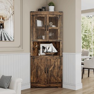 67" Tall Corner Storage Cabinet, Farmhouse Corner Hutch Display Cabinet with Glass Doors, Wooden Storage Organizer - 1 of 4