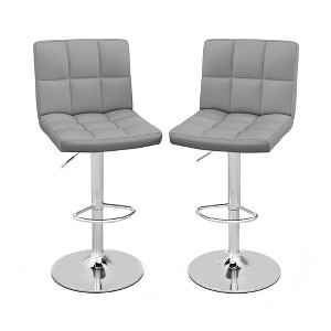 Tangkula Set of 2 Adjustable Swivel Bar Stool Counter Height Bar Chair PU Leather Grey - 1 of 4