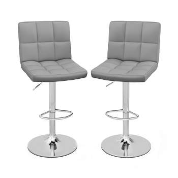 Tangkula Set of 2 Adjustable Swivel Bar Stool Counter Height Bar Chair PU Leather Grey