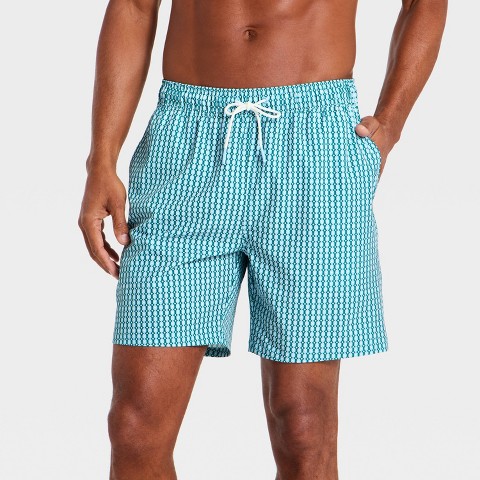 Goodfellow & Co Men's 7" Vacation Collection Geometric Print Swim Trunks - Goodfellow & Co™ Blue Geo L
