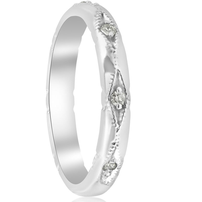Pompeii3 Diamond Wedding Ring Vintage Stackable Womens Engagement 14k White Gold Band, 2 of 5