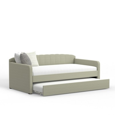 Scalloped Beige Upholstered Twin Daybed with Trundle
