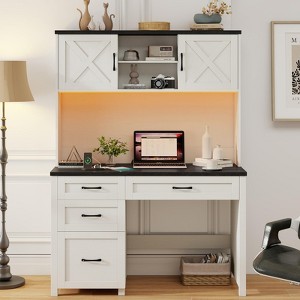 67" H Executive Desk with Hutch, 4 Drawers and LED Light, Computer Desk with Charging Station - 1 of 4