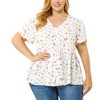 Agnes Orinda Women's Plus Size V Neck Ruffle Hem Short Sleeve Cinched Waist Floral Peplum Blouses - 2 of 4