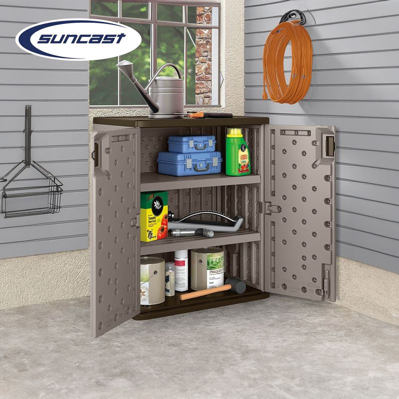 Suncast BMC3600 30" x 20.2" x 36" 9 Cubic Feet Heavy Duty Resin Garage Base Storage Cabinet with 2 Shelves, Platinum, 4 of 7