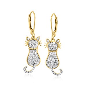 Ross-Simons 0.80 ct. t.w. White Topaz Cat Drop Earrings in 18kt Gold Over Sterling - 1 of 3