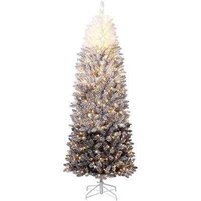 Pencil Christmas Tree, Slim Artificial Xmas Tree with Snow Flocked Branches, Skinny Pink Gradient Christmas Decoration for Home & Office