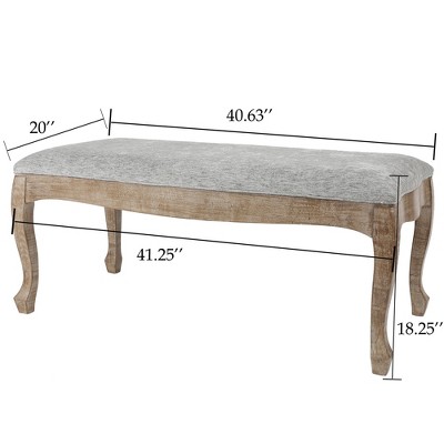 Gray Linen Upholstered Bench with Fir Wood Cabriole Legs