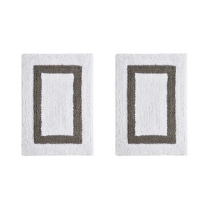 Hotel 2 PC Bath Rug 100% Premium Cotton Tufted Weave Two Tone Reversible Bathroom Rug, Super Soft Absorbent, Machine Washable Bath Mat - 1 of 4