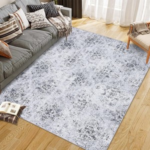 Washable Boho Floral Area Rug, Non Slip Low Pile Soft Bedroom Carpet, Foldable Lightweight Throw Rug for Bedside - 1 of 4