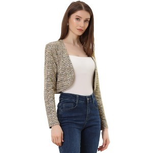 INSPIRE CHIC Women's Vintage Plaid Tweed Open Front Cropped Bolero Shrug - 1 of 4