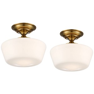 Regency Hill Schoolhouse Rustic Farmhouse Ceiling Light Semi Flush Mount Fixture 12" Set of 2 Soft Gold Metal White Opal Glass for Bedroom - 1 of 4