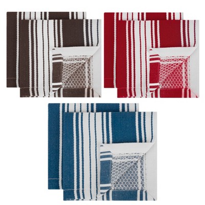 6pk Striped Dish Cloths Blue/Gray/Red - MU Kitchen