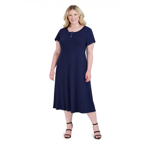 Sandra Darren - Women's Plus Short Sleeve Jersey Dress - Navy, Size: 3x :  Target