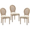 HOMCOM French-Style Upholstered Dining Chair Set, Armless Accent Side Chairs with Rattan Backrest and Linen-Touch Upholstery, Set of 3, Cream White - 4 of 4