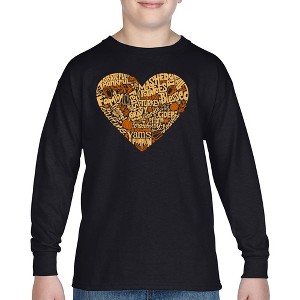 LA Pop Art Thanksgiving Heart - Boy's Word Art Long Sleeve T-Shirt - 1 of 4