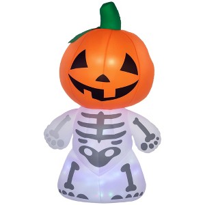HOMCOM 70.75 " Inflatable Halloween Skeleton Ghost Pumpkin Head, Blow-Up LED Yard Display w/ Rotating Colorful Light Outdoor for Garden, Lawn, Party - 1 of 4