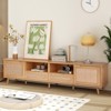 TIRAMISUBEST Mid Century TV Stand 80 Inch Rattan Doors 2 Drawers Open Shelf Woodgrain MDF Solid Wood Legs Soft Close Living Room - 3 of 4