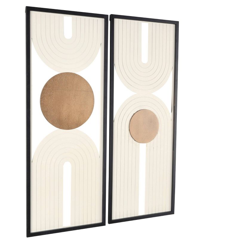 Set of 2 Wooden Geometric Layered Arch Wall Decors with Gold Circle Accents Cream - Olivia &#38; May, 5 of 8