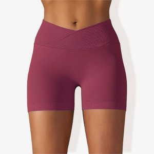 Anna-Kaci Active Women's Wide Band Stretchy Rib Knit Cross Front Gathered Biker Shorts - 1 of 4