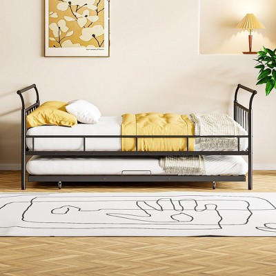 Full Size Metal Daybed, Twin Daybed With Trundle, Metal Lath Support, No Noise Daybed Frame For Home, Apartment, Bedroom