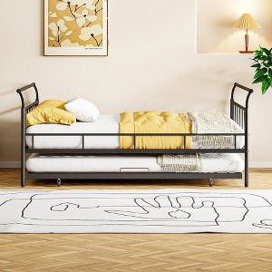 Full Size Metal Daybed, Twin Daybed With Trundle, Metal Lath Support, No Noise Daybed Frame For Home, Apartment, Bedroom - 1 of 4