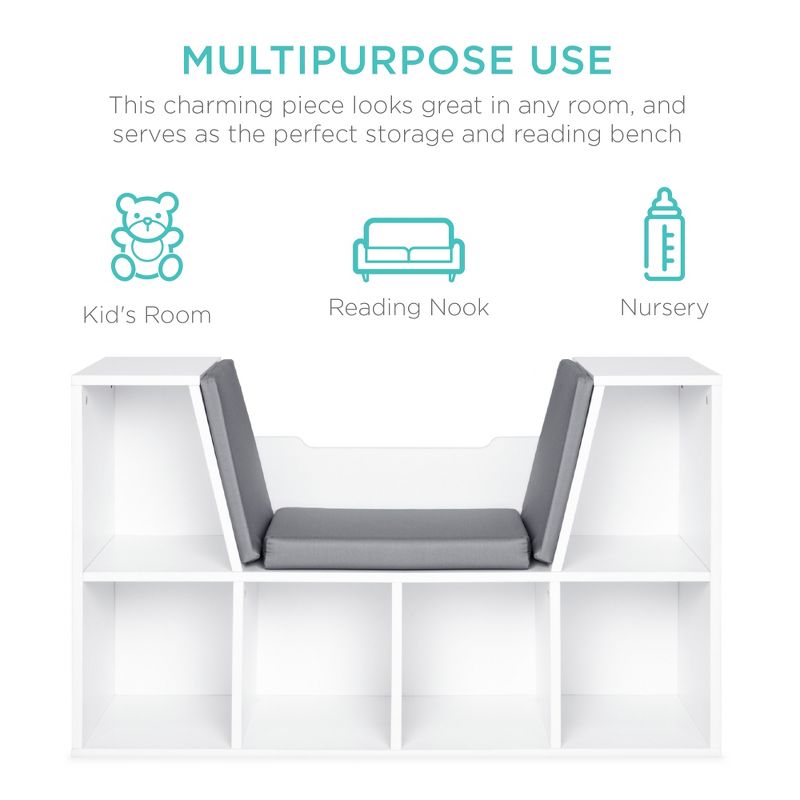 Best Choice Products 6-Cubby Kids Bedroom Storage Organizer, Multi-Purpose Bookcase w/ Cushioned Reading Nook, 4 of 8