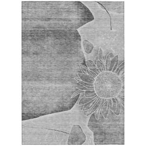 Gray Silver And Charcoal Floral Washable Indoor Outdoor Area Rug - 1 of 4