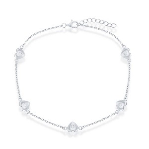 Bella Silver Sterling Silver, Station Hearts Anklet stamping - Silver - 9+1 Inch - 1 of 2