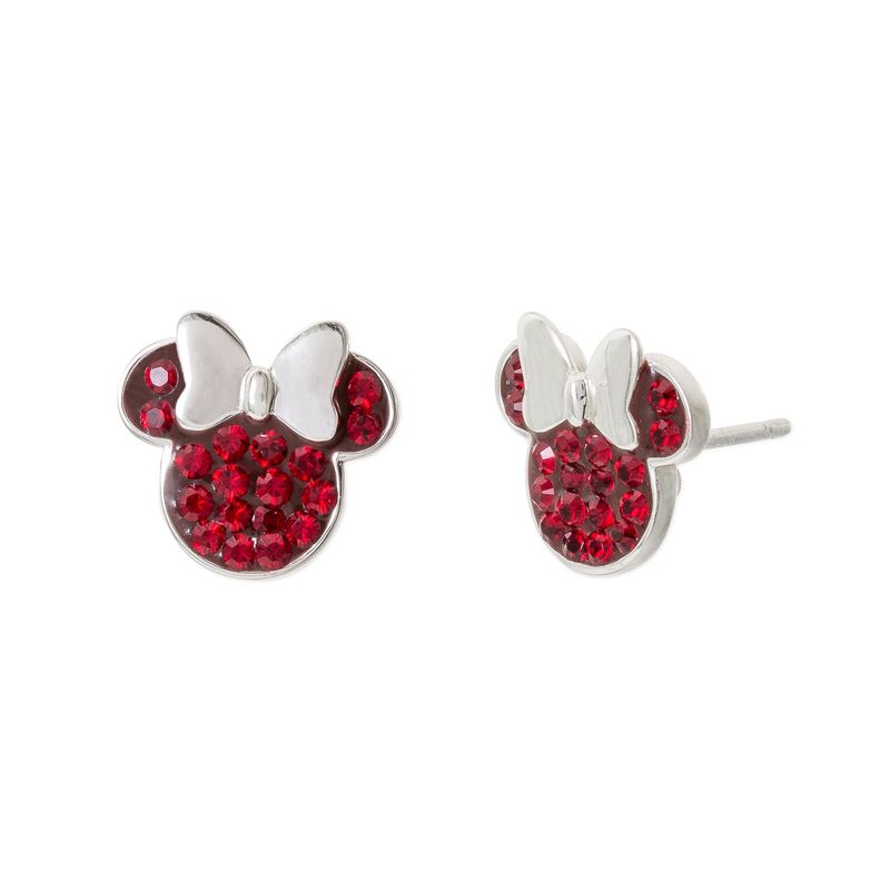 Disney Womens Minnie Mouse Sterling Silver Pave Crystal Birthstone Stud Earrings, 4 of 7