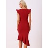 Allegra K Women's V Neck Ruffle Sleeve Irregular Hem Cocktail Party Work Sheath Dress - 3 of 4