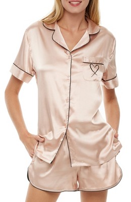 Adr Women's Classic Satin Pajamas Set With Pockets, Short Sleeve Pjs With  Heart Champagne X Large : Target