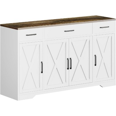 Acekool 55” Farmhouse Buffet Cabinet – Spacious Storage with Drawers for Kitchen, Dining & Living Room (White/Black)