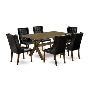 HomeStock 7-Piece Distressed Jacobean Finish Solid Wood Top Dining Table with 6-Chairs - 1 of 4
