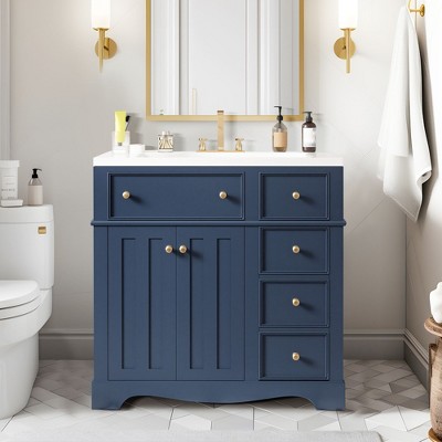 NicBex 35.4" Bathroom Storage Cabinet with Sink, Bathroom Vanity, 3 Spacious Drawers and 1 Cabinet with Adjustable Shelf for Bathroom