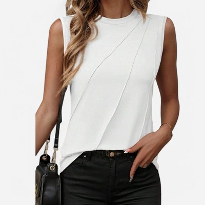 Amaryllis Women's Sleeveless Mock Neck Top Fitted Silhouette Elegant Textured Detailing