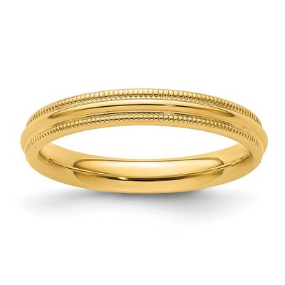 Black Bow Jewelry 3mm 14K White or Yellow Gold Half Round Milgrain Comfort Fit Band