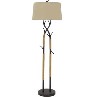Cal Lighting Pecos metal tree branch floor lamp with wrapped ropes  linen shade