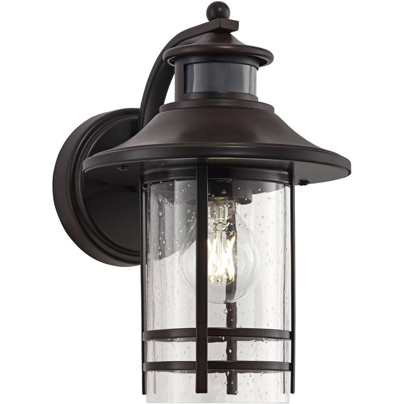 John Timberland Galt Outdoor Mission Wall Light Fixture Oil Rubbed Bronze Motion Sensor Dusk to Dawn 11 1/4" Seedy Glass for Post Exterior Barn Deck, 1 of 9